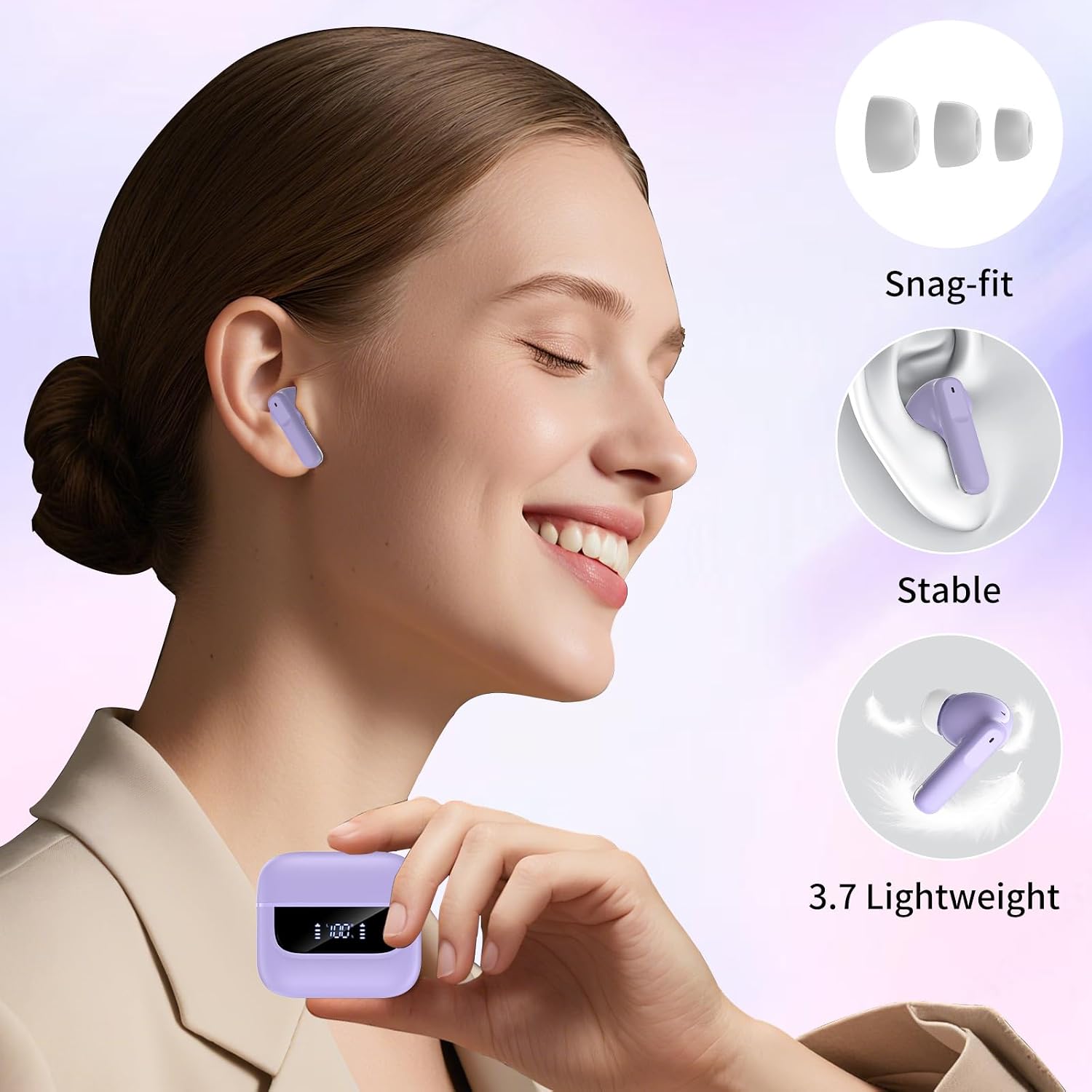 Thumbnail 6 de Wireless Earbuds with Bluetooth 5.4: Hi‑Fi Stereo, 48h Battery, IPX7, Purple