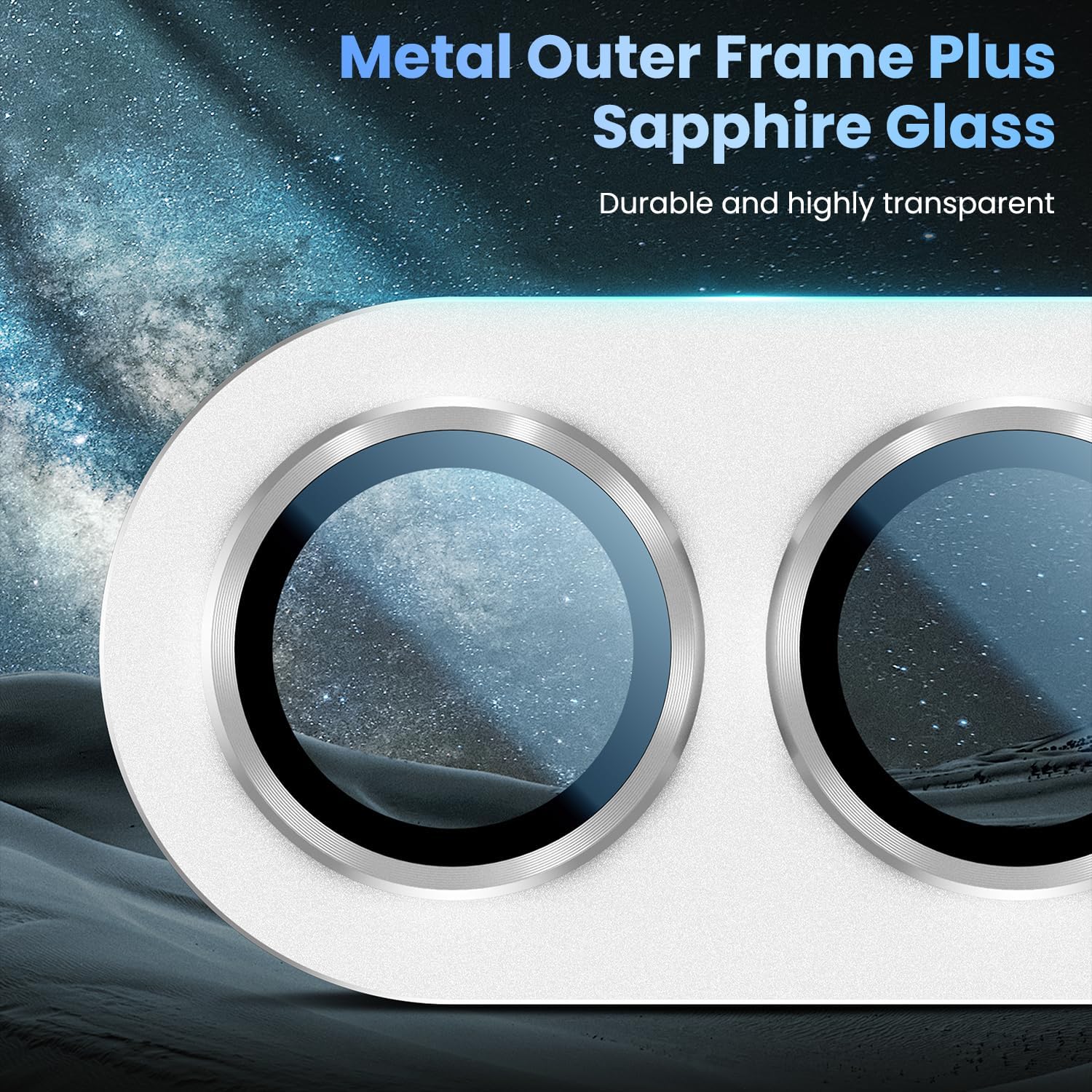 Detalle de Uyiton iPhone Duo Camera Lens Protector, Sapphire Glass, Metal Frame, Star White