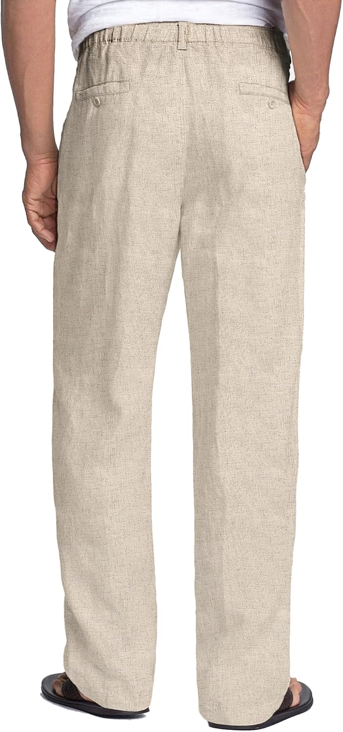 Detalle de COOFANDY Men’s Linen Pants with Elastic Waist & Drawstring (Casual Beach Summer Trousers)