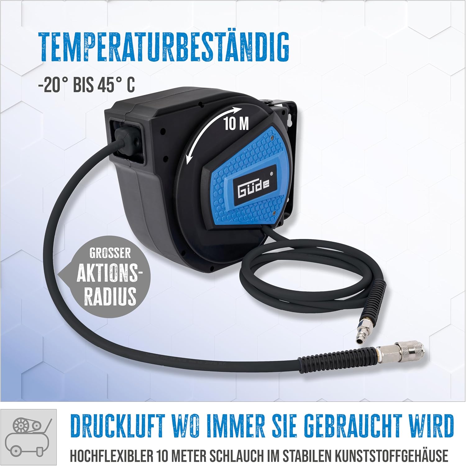 Thumbnail 1 de Güde Automatikschlauchtrommel 10 m – 12 bar, 180° schwenkbar, Wandhalterung & 1/4" Anschlussgewinde
