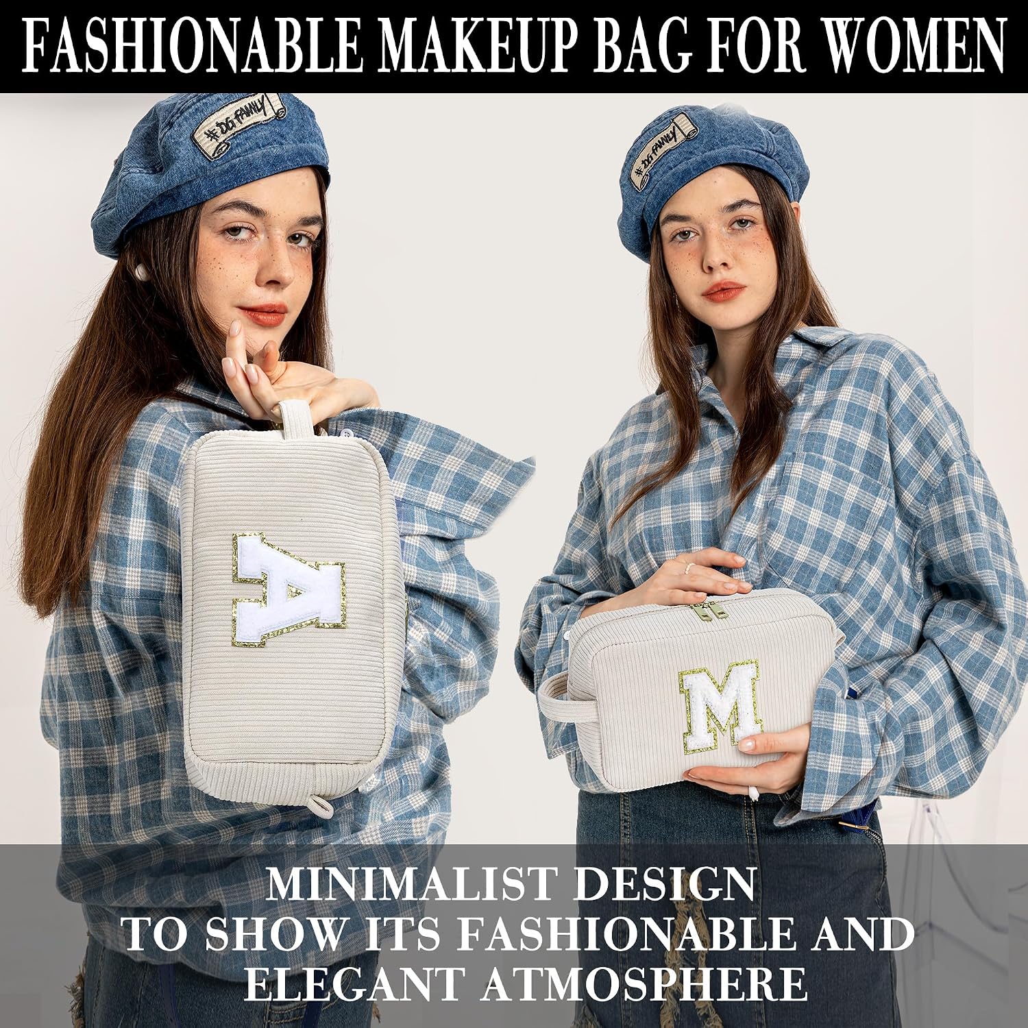 Thumbnail 3 de Parima Kosmetiktasche Damen & Mädchen (2 Stück) aus Cord mit Buchstaben L – Kulturtaschen-Set zum Organisieren