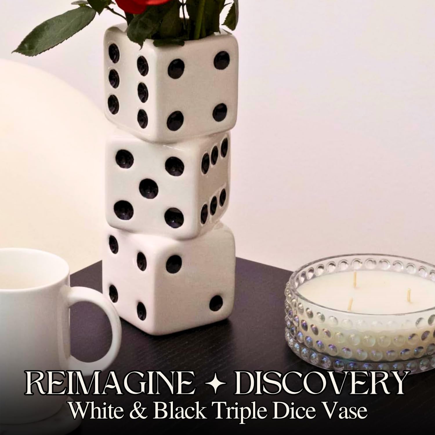 Detalle 2 de Vase triple dĂ© Reimagine Discovery Corps Blanc Pois Noirs đ