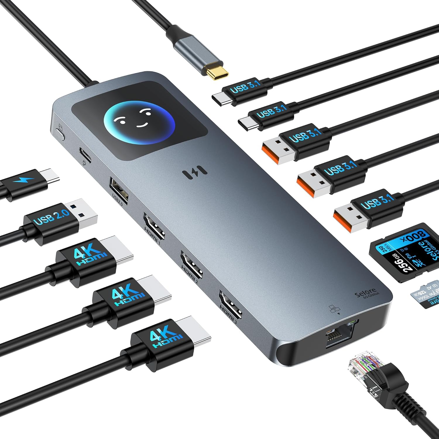 Detalle de USB-C Docking Station 13-in-1 mit 3 HDMI-Anschlüssen – Triple-Display, 2,5G Ethernet, 100W PD