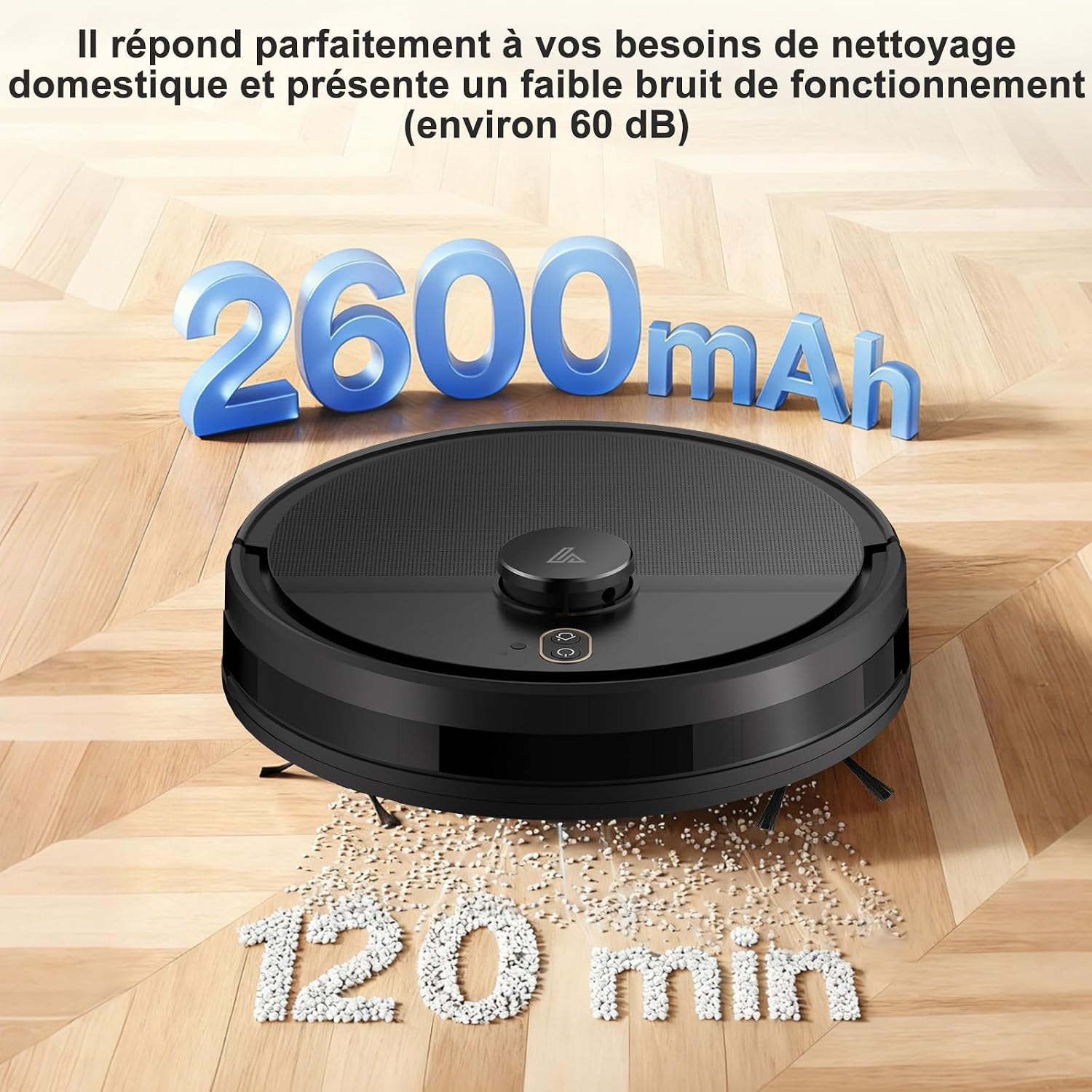Thumbnail 4 de Robot aspirateur 2025 avec cartographie, 120 min, LiDAR
