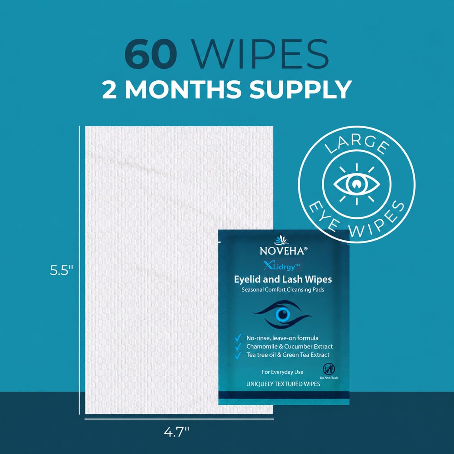 Detalle de NOVEHA 60-Pack Allergy Relief Eyelid Wipes (Pre-moistened, Hypoallergenic)