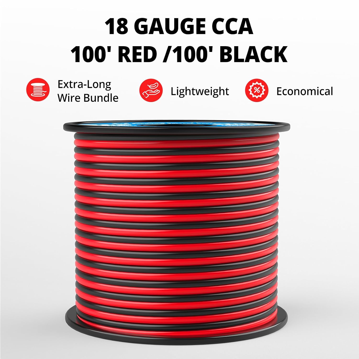 Detalle de NAOEVO 18 AWG 2-Conductor Electrical Wire, CCA, Red and Black, 100 ft