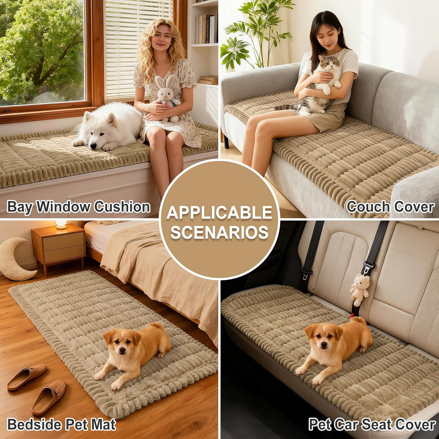 Detalle de Hyha Washable Non-Slip Plush Couch Covers for Dogs (Khaki, 27.6" x 70.9")