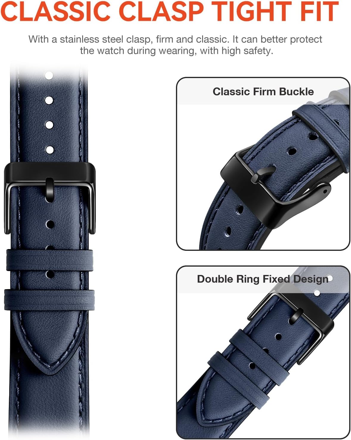 Thumbnail 2 de SUNFWR Leather Straps for Apple Watch (44mm/45mm/49mm/46mm, 42mm Series 1–3) – Genuine Leather Replacement Band