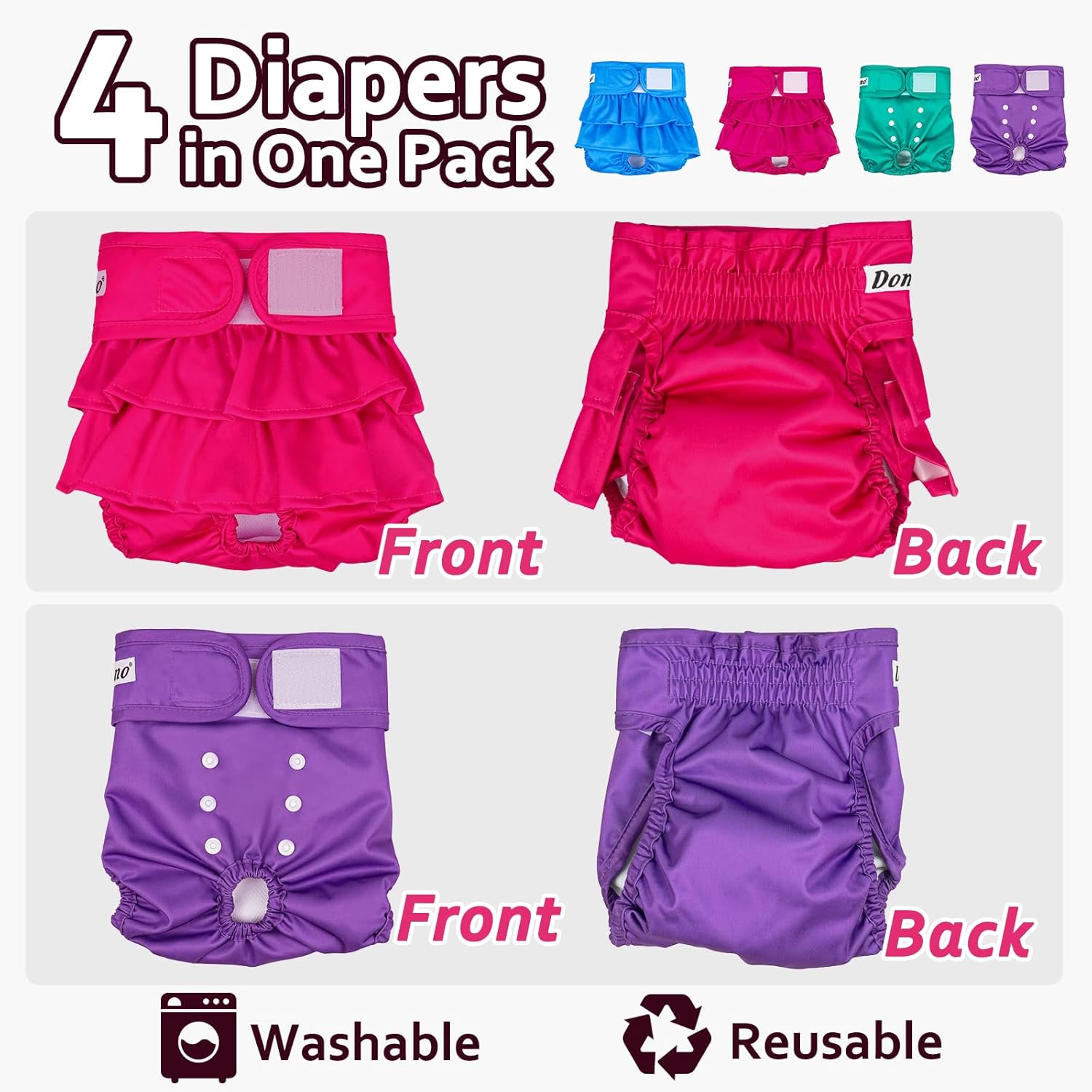 Thumbnail 4 de Dono Reusable Dog Nappies for Seasons (4 pcs) – Super Absorbent Puppy Pants for Female Dogs, XS–XL