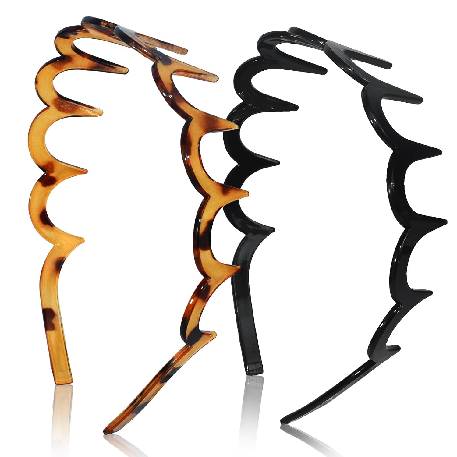Detalle de TOSEFES 2026 Zigzag Headbands, 2-Pack U-Shaped Comb, Black & Tortoise