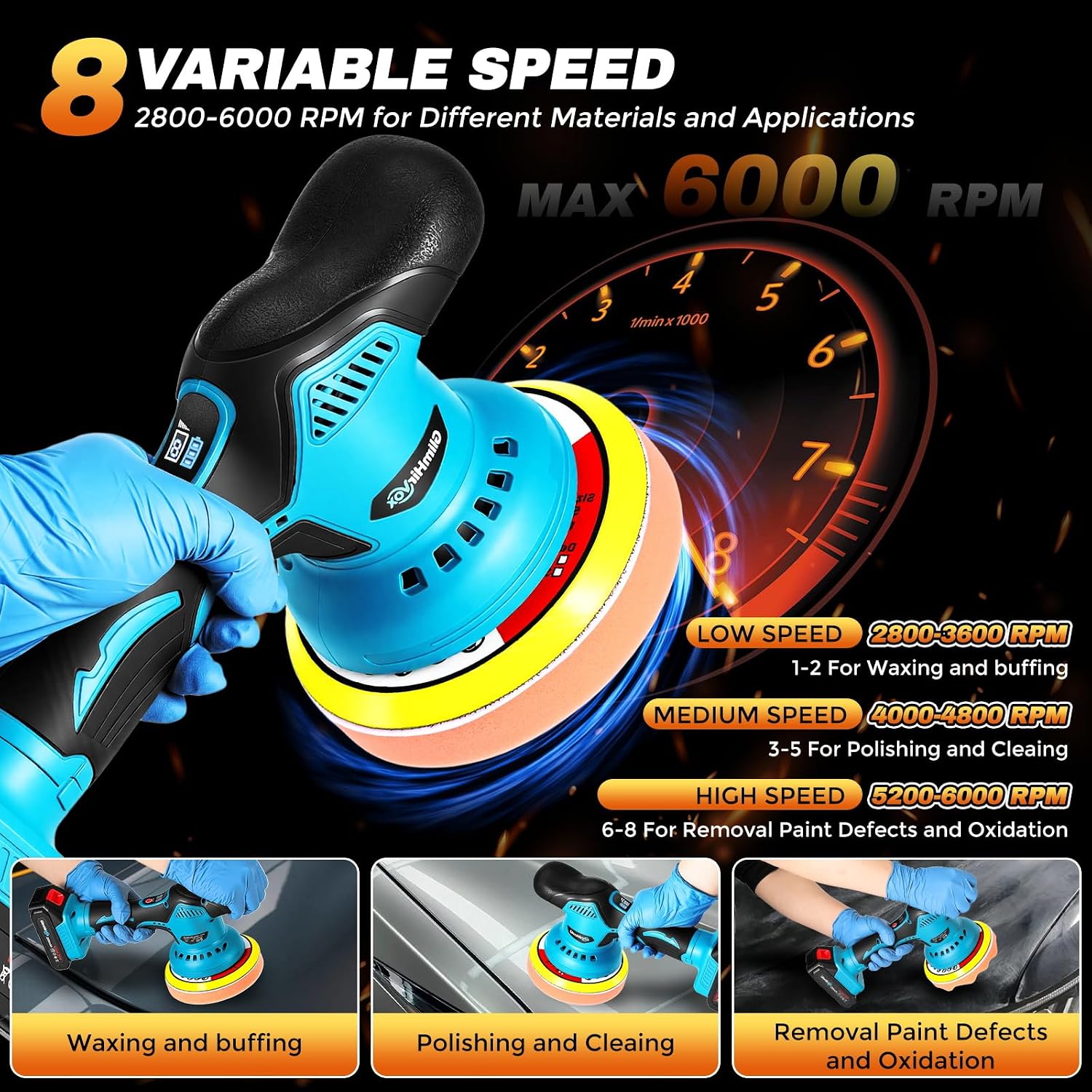 Thumbnail 3 de GlimHirVox Cordless Dual-Action Car Polisher, 2.0Ah