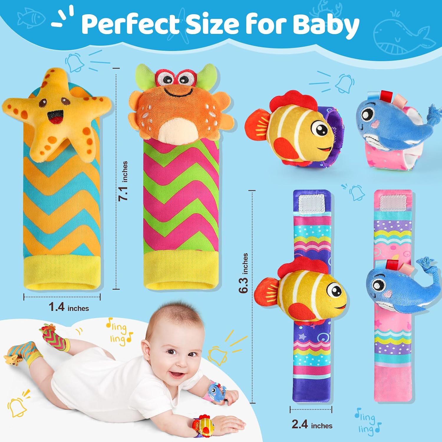 Thumbnail 1 de Foot Finders Wrist Rattles sensory socks & wrist rattles for babies (newborn–12 months) – marine life