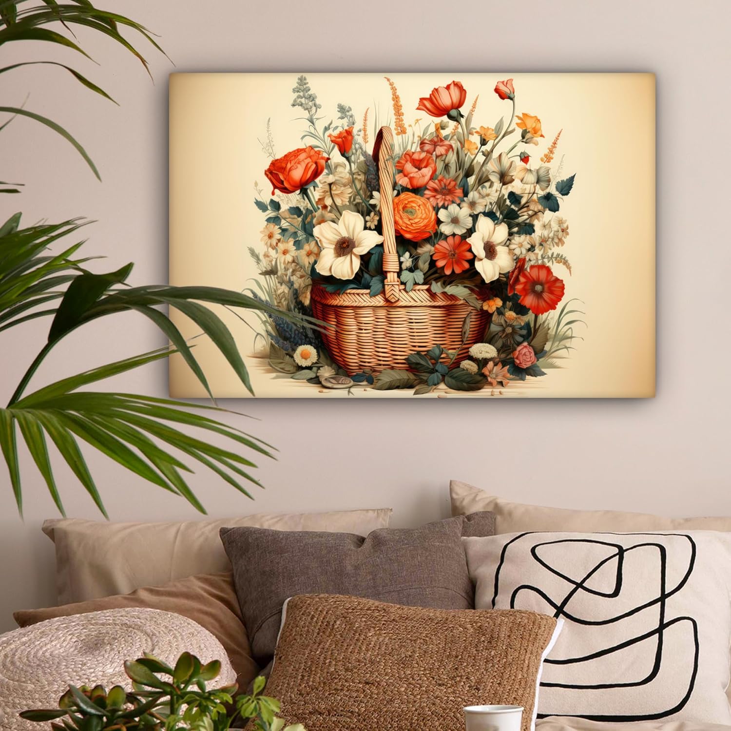 Thumbnail 5 de MuchoWow Impression sur Toile 60x40 cm Fleurs beige 🎨