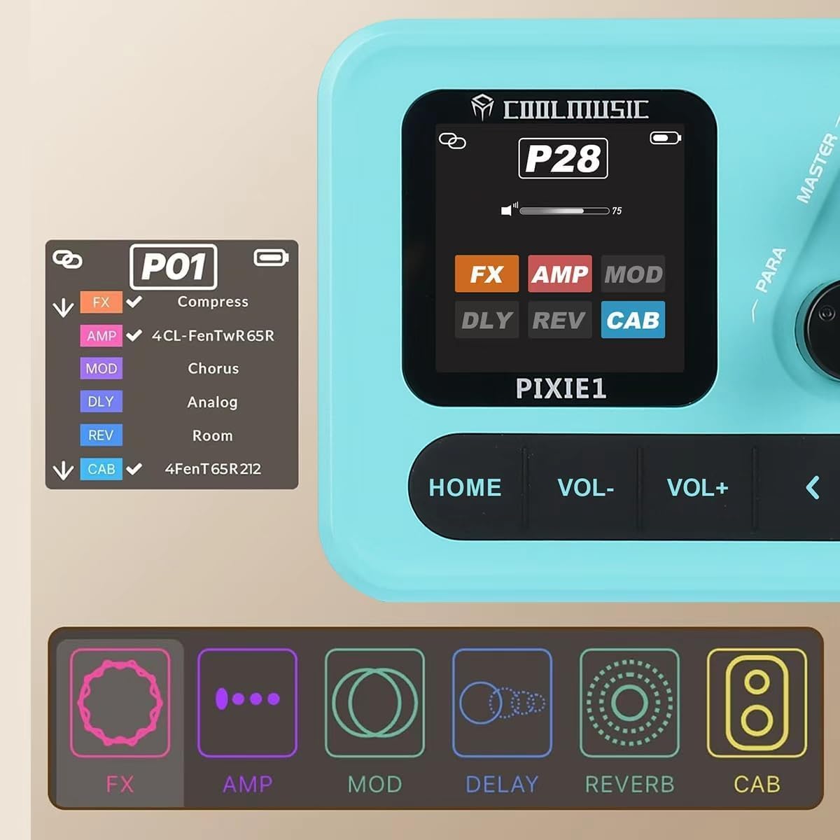 Thumbnail 1 de COOLMUSIC PIXIE1 Guitar Multi-Effects Pedal with IR Cab Simulation and USB OTG