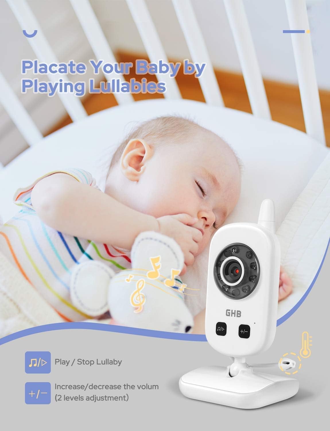 Thumbnail 5 de GHB Baby Monitor with Camera and Night Vision (2.4-Inch Display)