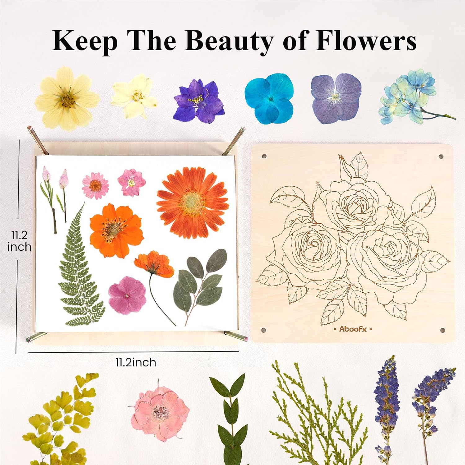 Detalle de Aboofx Flower Press Kit: 11.2" x 11.2" 8-Layer Wooden Press for DIY Dried Flowers