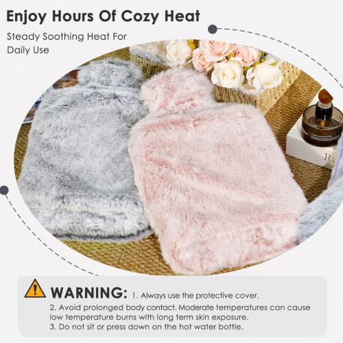 Detalle de BOLEi Hot Water Bottle with Faux‑Fur Kangaroo Pocket: Leak‑Proof Comfort in Light Grey