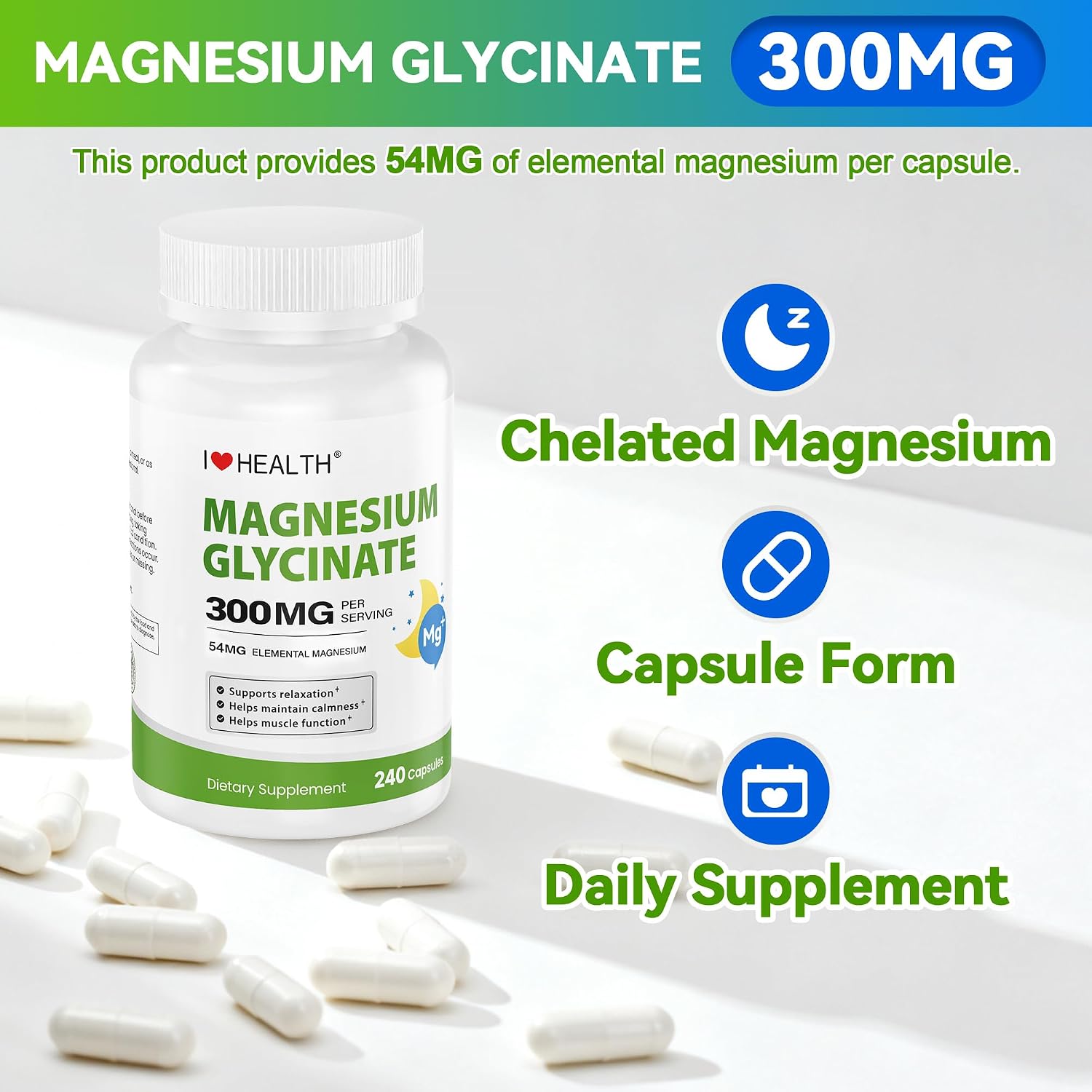Detalle 1 de Magnesium Glycinate Supplement, 240 Capsules