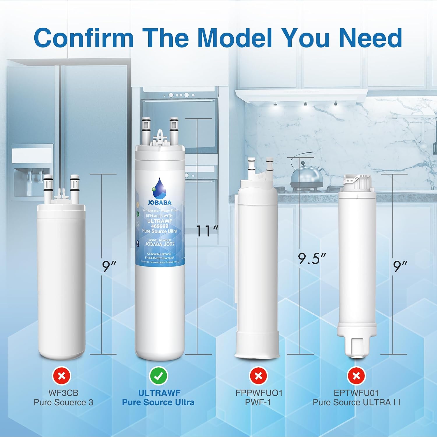 Thumbnail 1 de JOBABA JO02 ULTRAWF-Compatible Refrigerator Water Filter, 3-Pack, 11-Inch