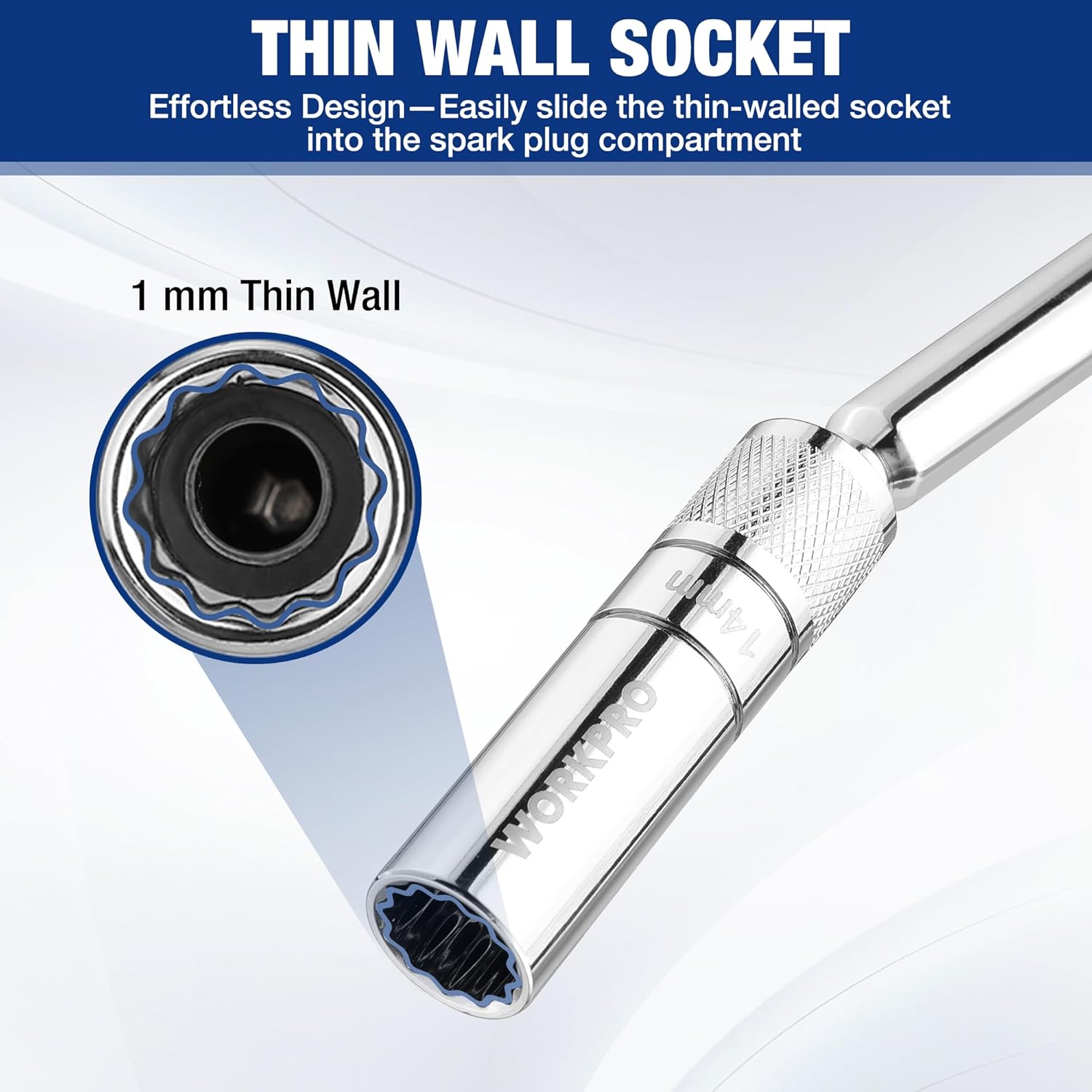 Thumbnail 6 de WORKPRO 14mm Magnetic Spark Plug Socket 300mm 🔧