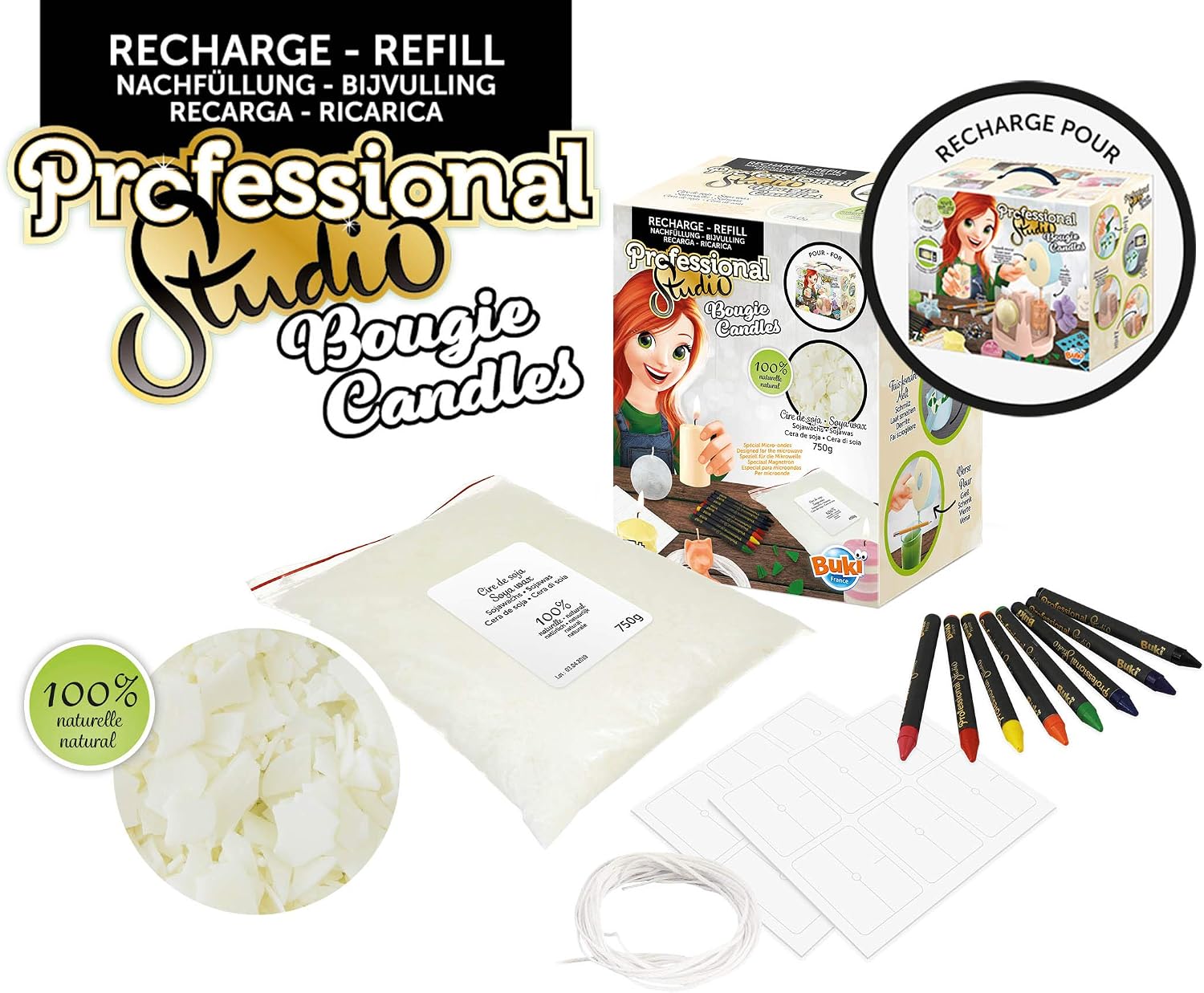 Thumbnail 2 de Buki Professional Studio Candele (Ricarica) 5423 – Cera di soia 750 g + stoppini e materiali