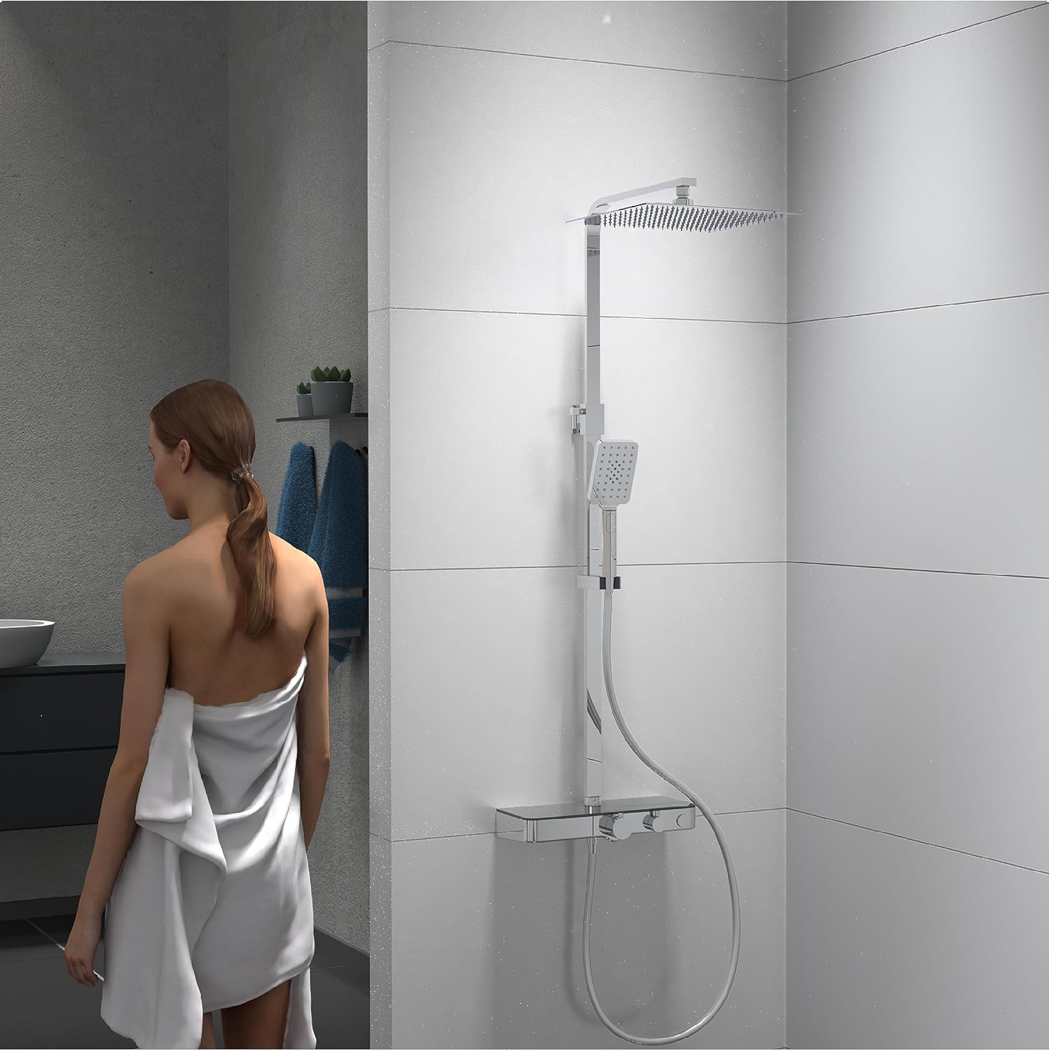 Thumbnail 5 de Schütte Ocean Système Thermostat et étagère en Verre – Ensemble 30 x 30 cm avec Support Mural et Colonne de Douche Chrome/Anthracite