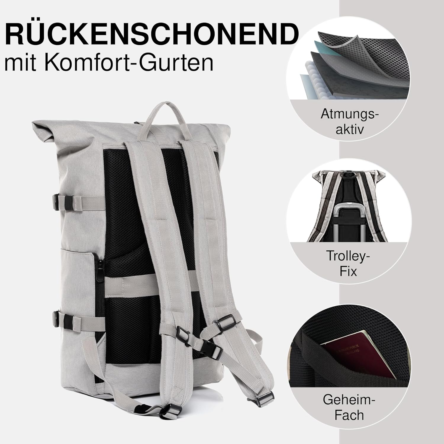 Thumbnail 3 de SONS OF ALOHA KANE Roll-Top Kurierrucksack XL – recyceltes PET, wasserabweisend, Laptopfach 15 Zoll