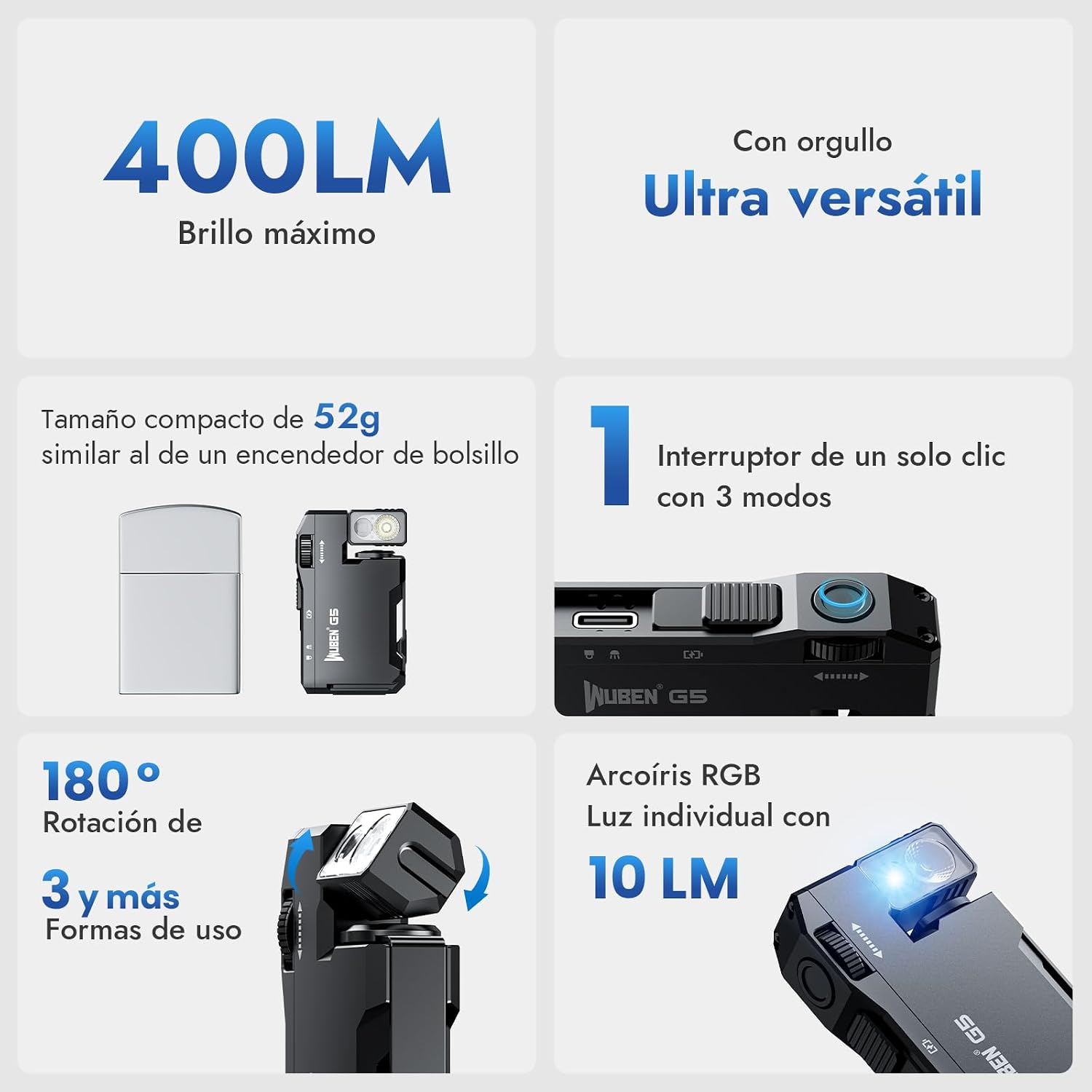 Detalle 2 de WUBEN G5 400 lúmenes linterna compacta