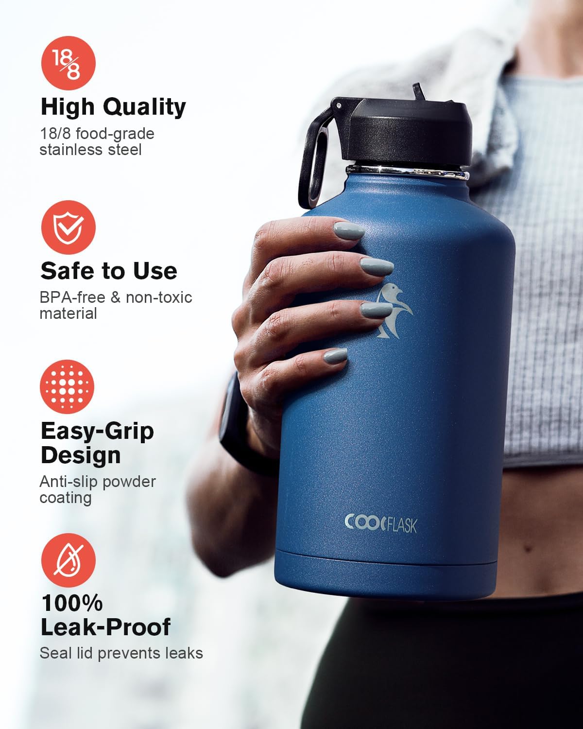 Detalle de Coolflask borraccia termica 2 l, 3 coperchi