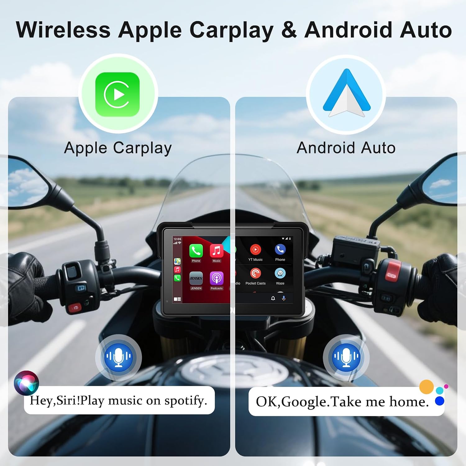 Detalle de fuyuadas 7-Inch Wireless Motorcycle GPS with Apple CarPlay & Android Auto