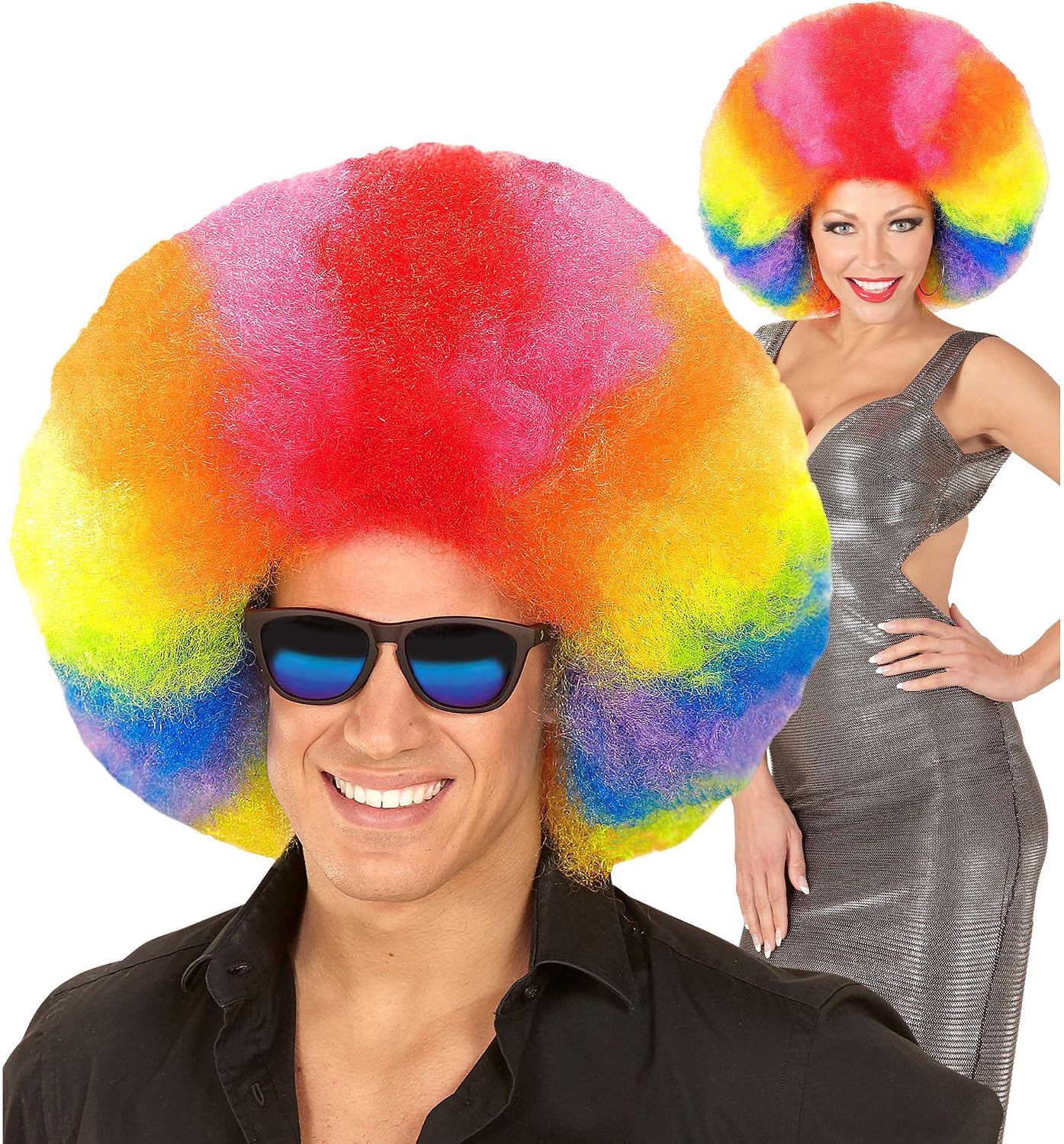 Detalle de W WIDMANN MILANO Party Fashion Lockenperücke bunt – knallige Frisur für Karneval, Clown und 60er/70er Jahre Kostüme