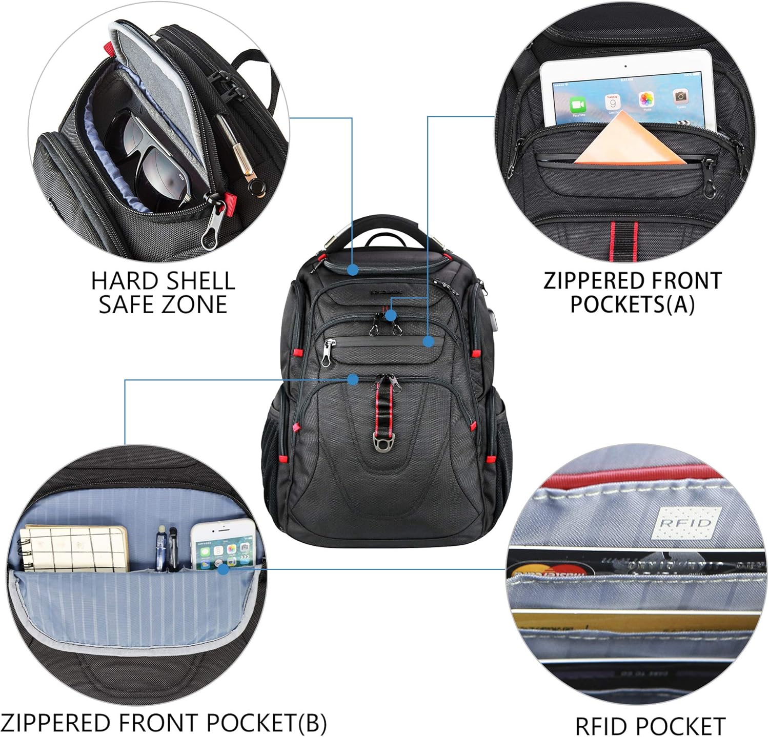 Thumbnail 4 de KROSER Laptop-Rucksack für Herren bis 17,3 Zoll – Business-Reiserucksack Handgepäck, wasserdicht mit RFID-Schutz (Schwarz)