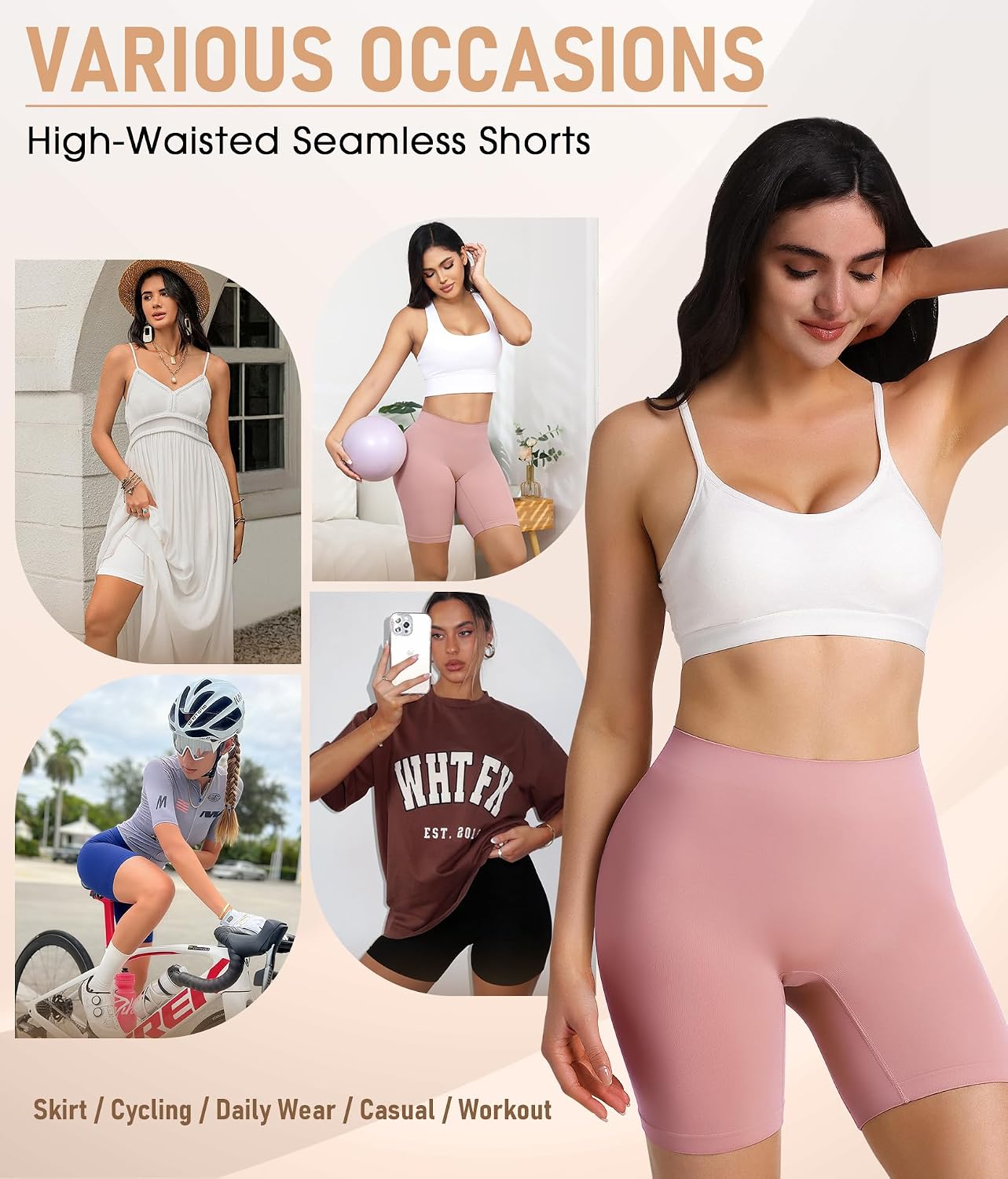 Detalle de Yeblues 4 Pack Slip Shorts for Under Dresses – Seamless, Anti-Chafe, Comfortable Biker Shorts