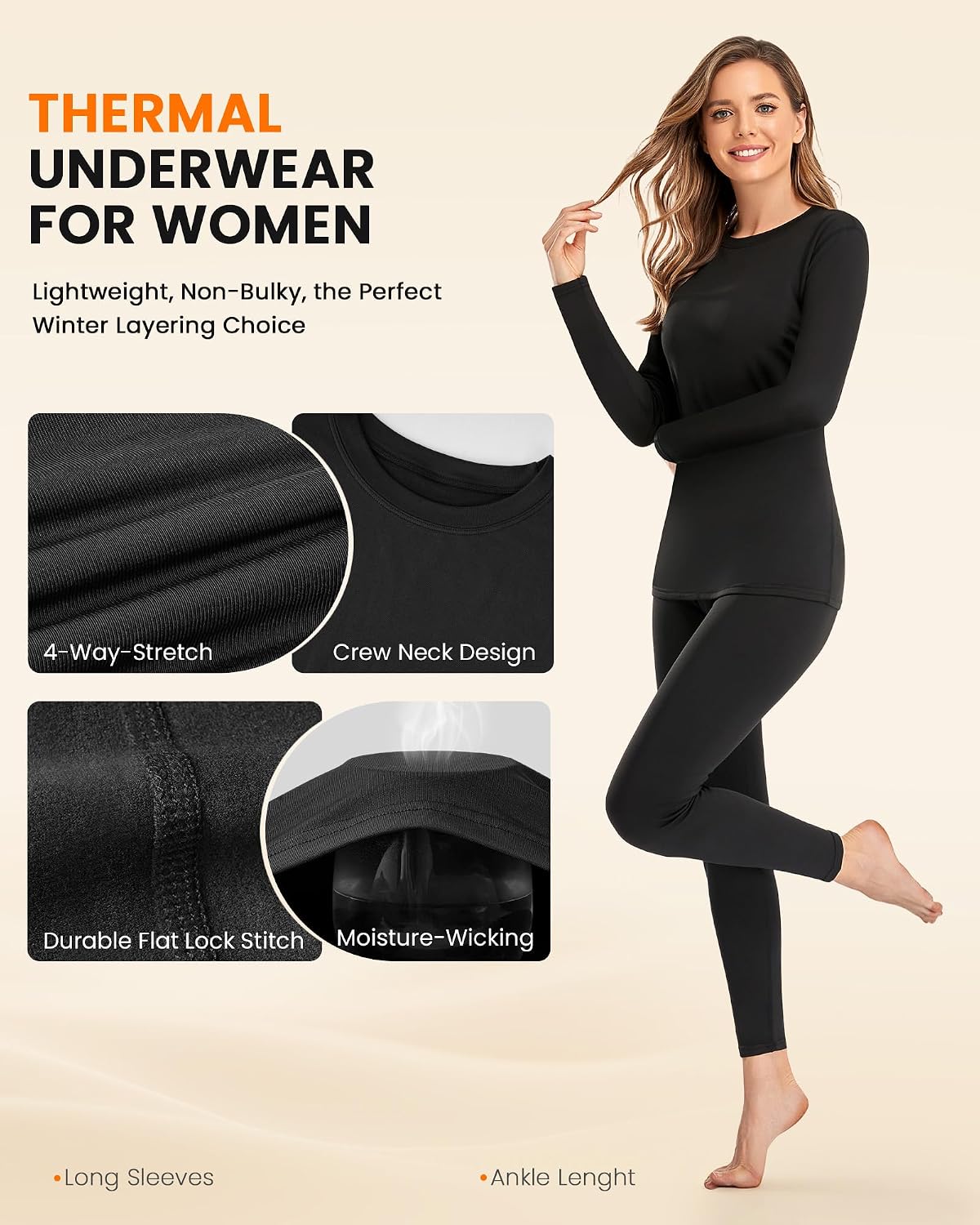 Detalle 2 de SIMIYA Women's Thermal Underwear Set, Fleece-Lined