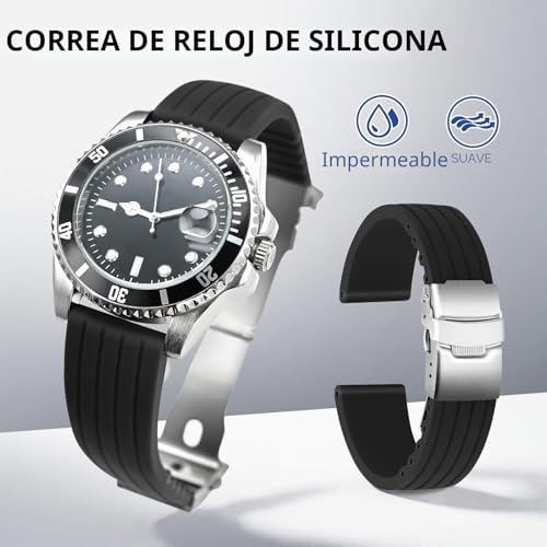 Detalle 2 de ULLCHRO Correa de reloj en silicona con hebilla desplegable 22mm negro