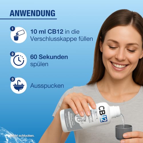 Thumbnail 9 de CB12 White Mundspülung Mint, 500 ml – 12 Stunden frischer Atem, Zähneaufhellung nach 2 Wochen, Fluorid für stärkeren Zahnschmelz