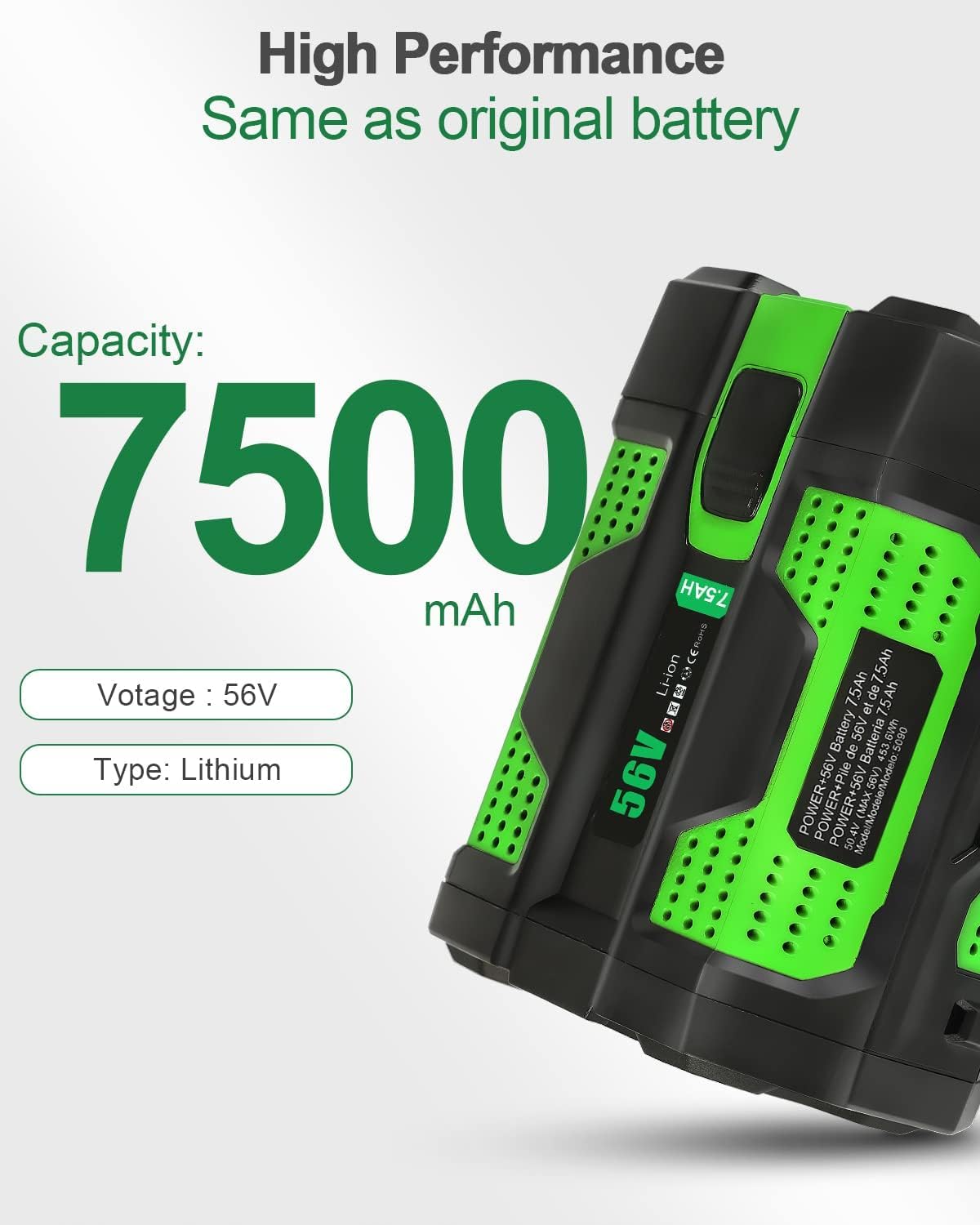 Detalle 2 de LiBatter E5100 56V 7.5Ah Replacement Battery with LED Indicator