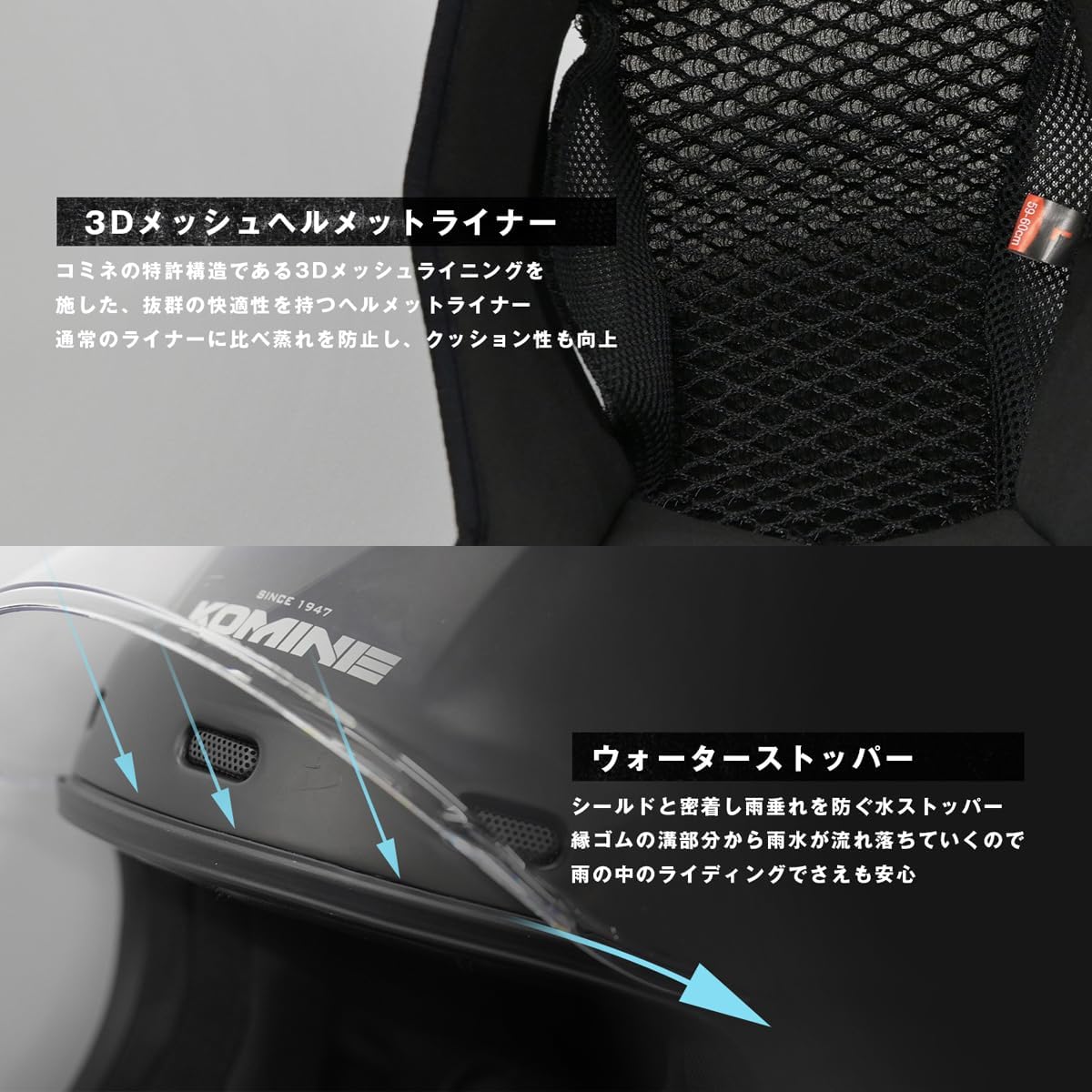 Thumbnail 6 de コミネ(KOMINE) HK-190 ネオレトロフルフェイスヘルメット Pearl White XL|ABSシェル・ベンチレーション・3Dメッシュライニング