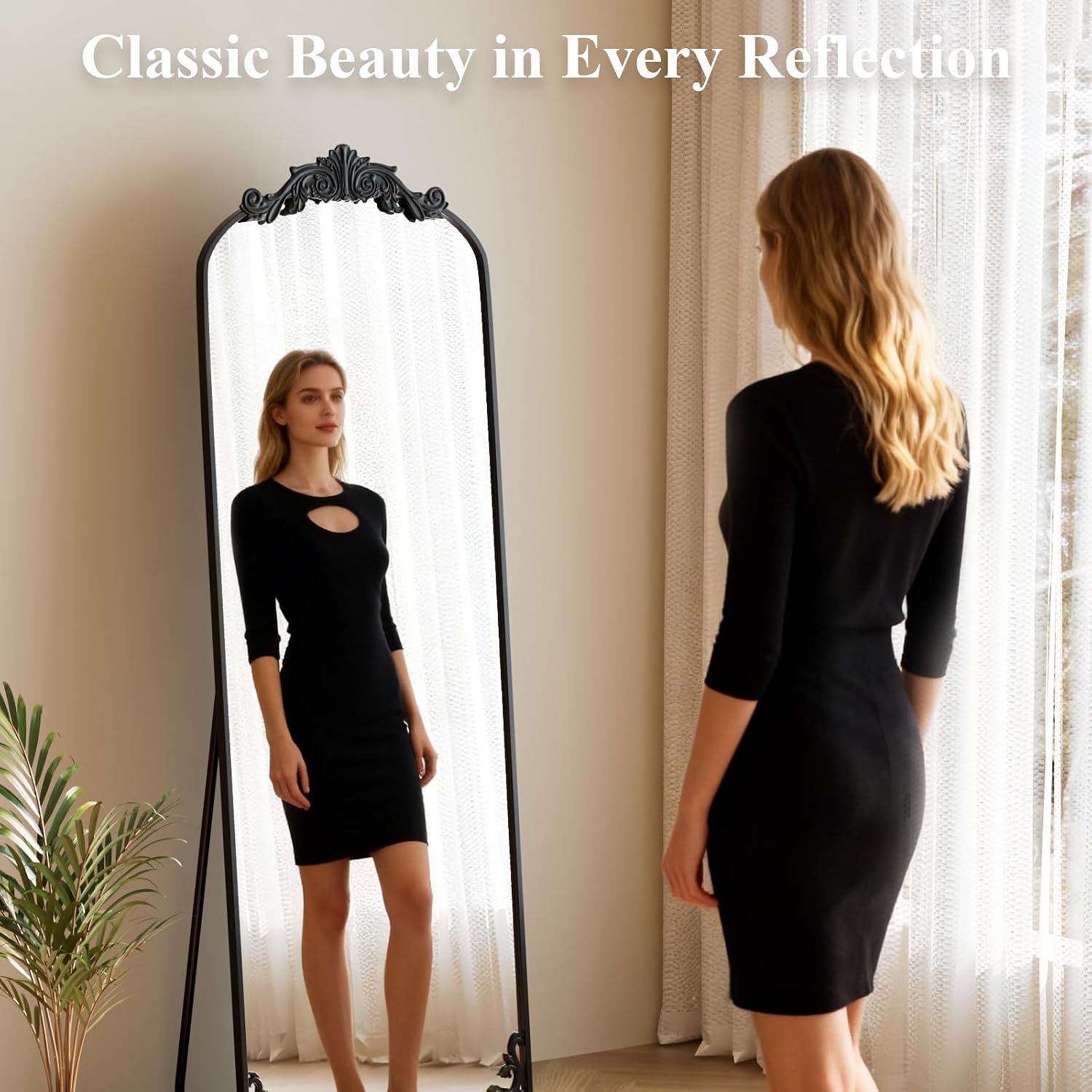 Detalle 1 de HARRITPURE Vintage Arched Full-Length Mirror, 64" x 21", Black Aluminum Frame