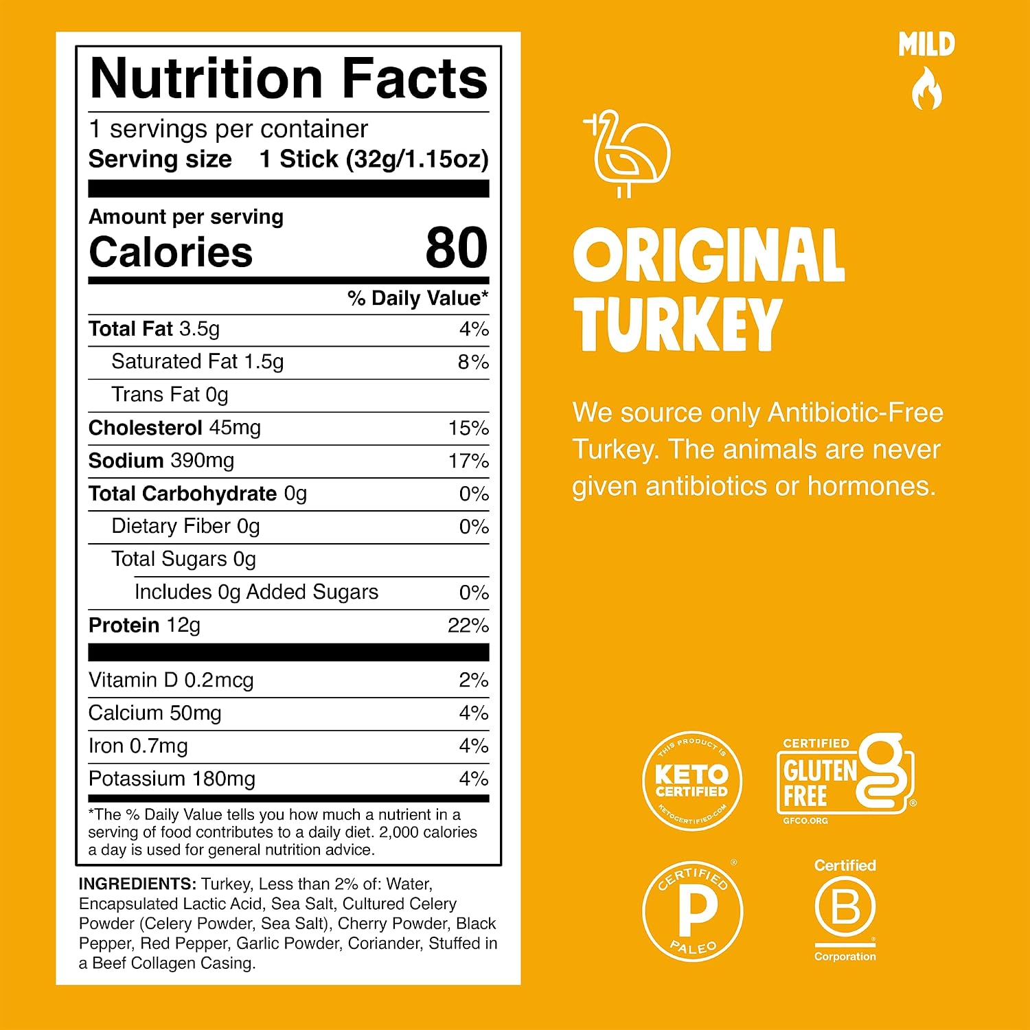 Detalle 2 de Chomps Original Turkey Protein Snack Sticks, 12g Protein, Zero Sugar