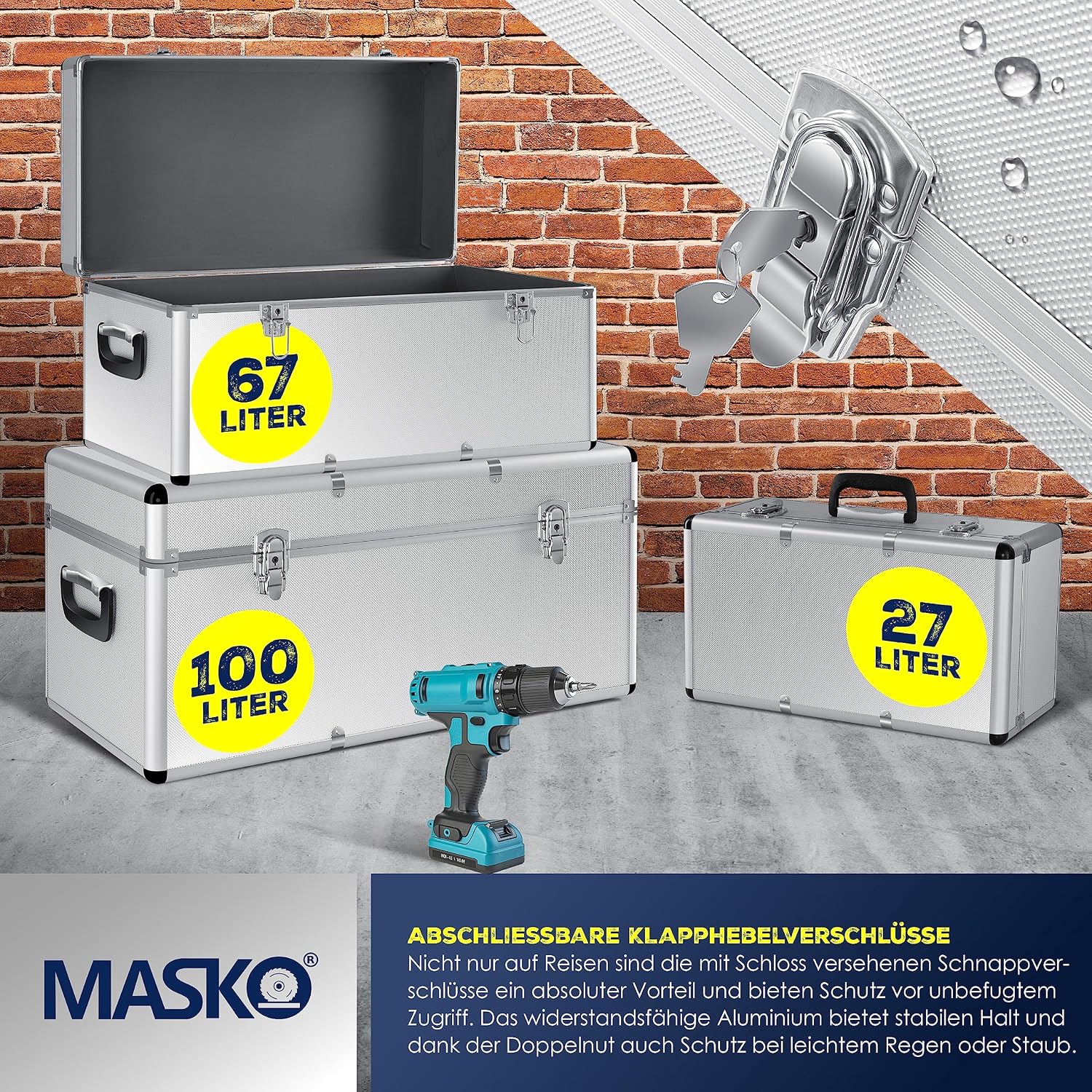 Detalle 2 de Masko 3er-Set Alu-Boxen: Alubox, Alukiste & Werkzeugkoffer als Transportbox