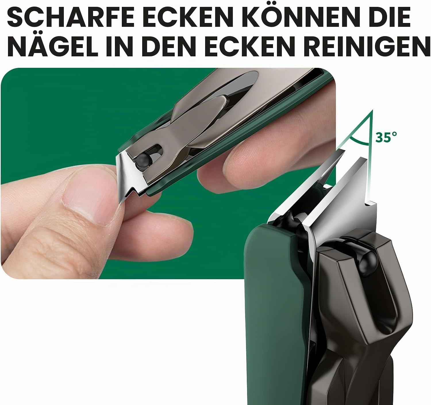 Detalle de VANWIN Nagelknipser-Set mit Auffangbehälter – gebogene & schräge Klingen, Anti-Spritz Präzision für Finger- und eingewachsene Nägel