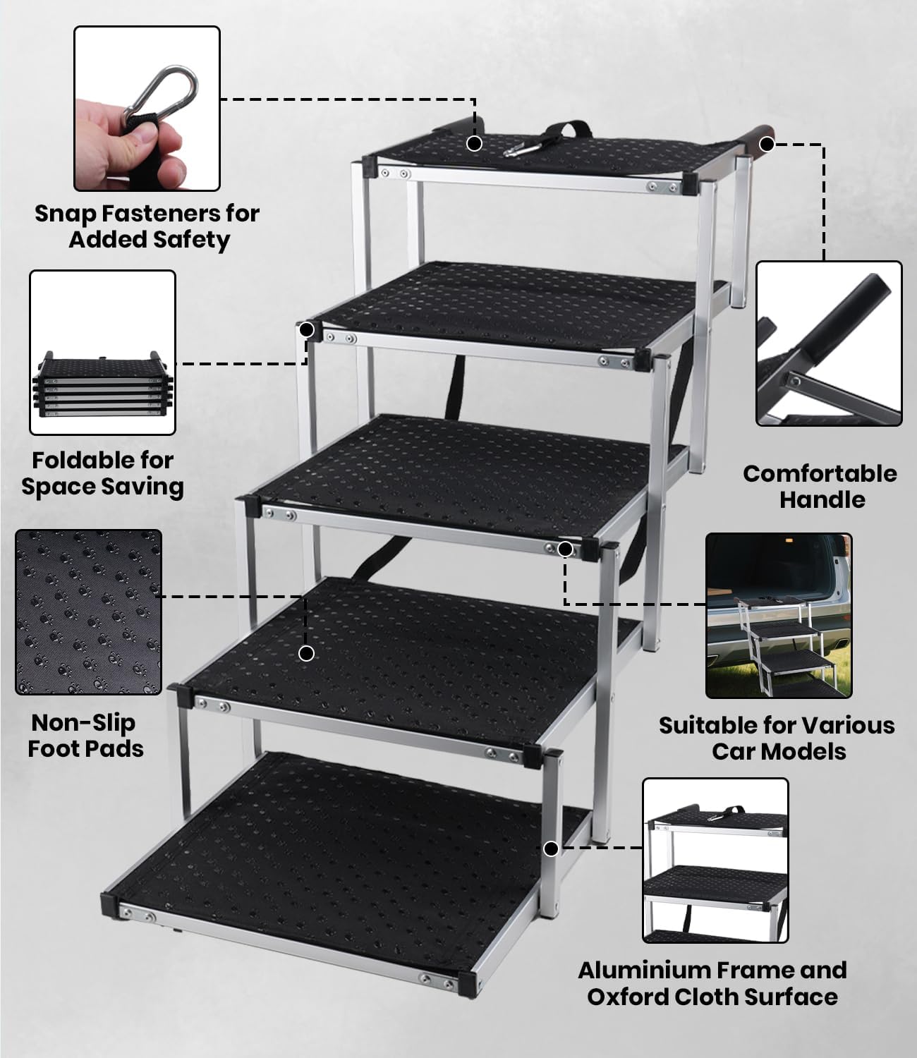 Detalle 1 de Hundetreppe Auto klappbar 5 Stufen bis 80 kg