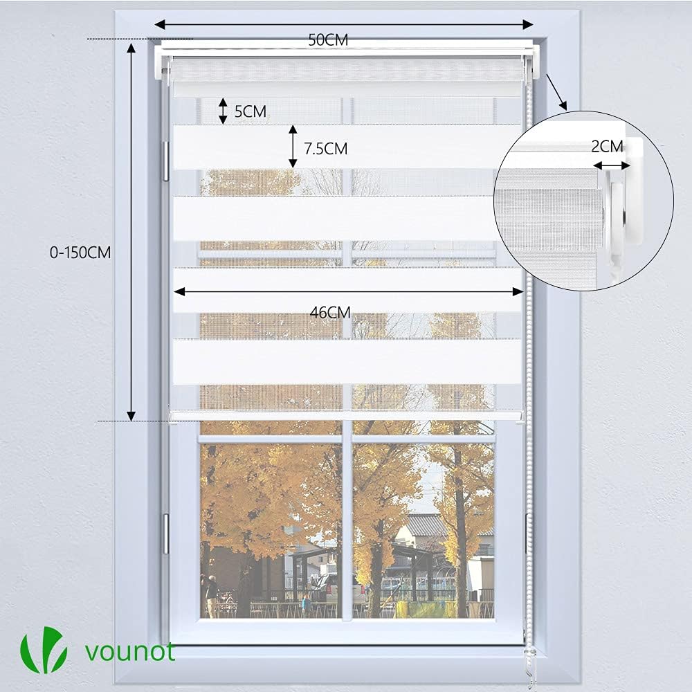 Thumbnail 3 de Vounot Lot de 2 Store Enrouleur Jour Nuit Double Tissu 50 x 150 cm – Installation sans ou avec perçage, Blanc