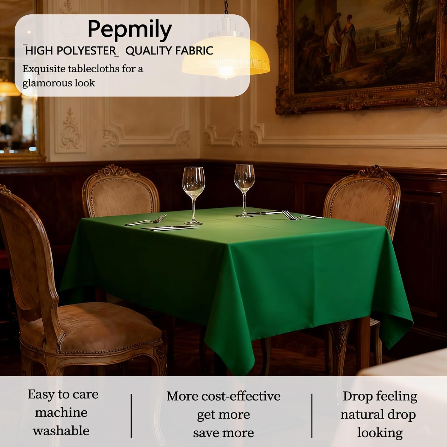 Thumbnail 2 de pepmily 8-Pack Green Rectangular Tablecloth (60x126 Inch) for 8-Foot Tables