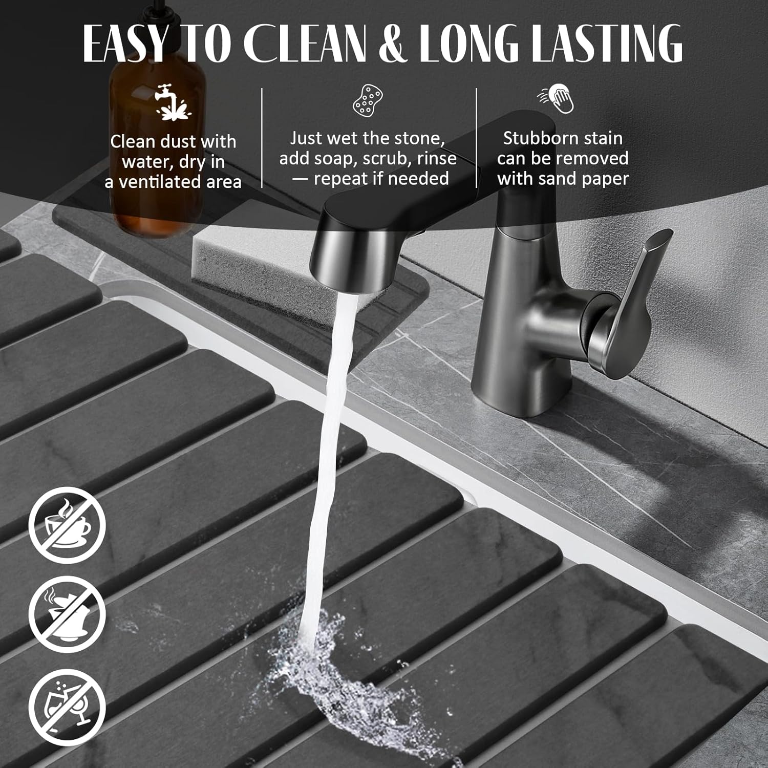 Detalle de LONSTA gdgfd Diatomite Dish Drying Mat, 71 × 41 cm, Foldable Marble Look