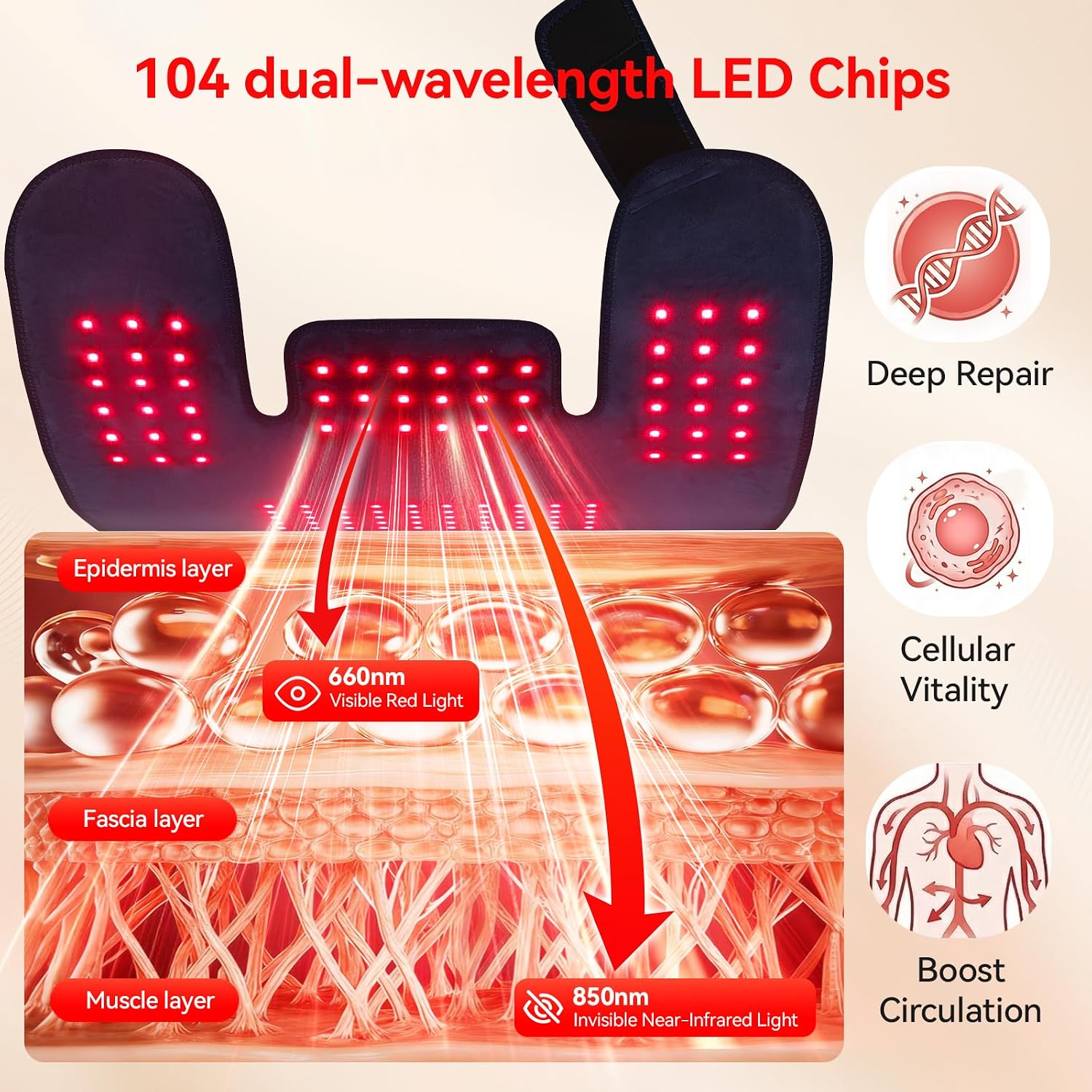 Detalle de Red Light Therapy for Neck and Shoulders: Cordless 660nm & 850nm Wrap with 5000mAh Battery