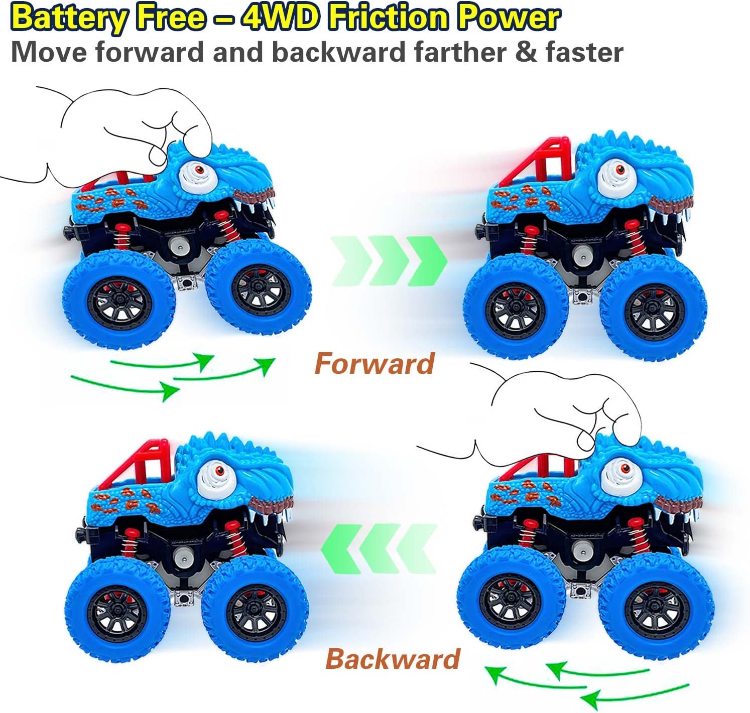 Detalle 2 de AESTEMON 2226A Dinosaur Monster Truck Toys, 2-Pack Pull-Back Trucks