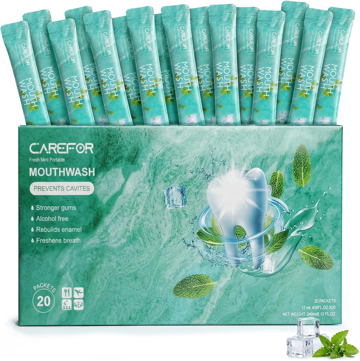 Mouthwash Travel Size Strips — 20 Pack, Icy Mint, Alcohol & Fluoride Free, On-The-Go Breath Refresh