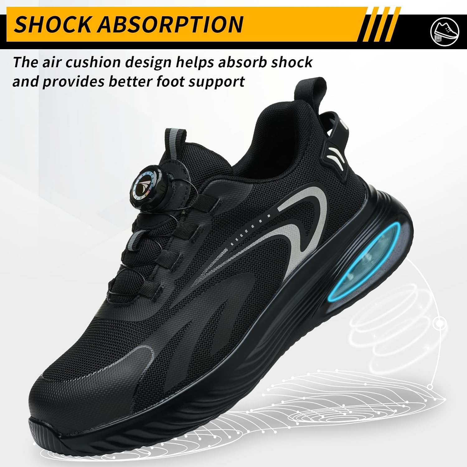 Detalle de AEKYIWL Scarpe antinfortunistiche da lavoro: leggerezza, traspirabilità e comfort con chiusura regolabile